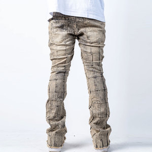 Pantalones Acampanados de Cintura Media para Hombre, Estilo Urbano, de Algodón y Spandex, Ajuste Regular, Jeans Apilados Desgastados, Transpirables y de Peso Pesado para Otoño - Product Image 3