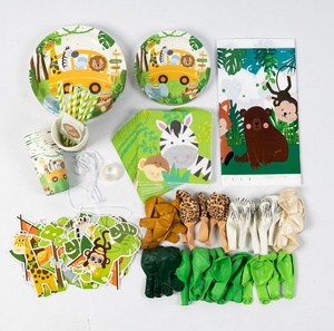 Décorations de première fête d'<span class=keywords><strong>anniversaire</strong></span> pour garçons Jungle Safari thème fête d'<span class=keywords><strong>anniversaire</strong></span> fournitures vaisselle feuille ballons guirlande arc <span class=keywords><strong>Kit</strong></span> - Product Image 3