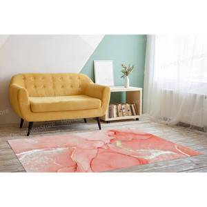 Tapis imprimé marbre corail et or : Décoration de luxe pour couloir, cuisine, mariage, tapis gobelin - Product Image 2