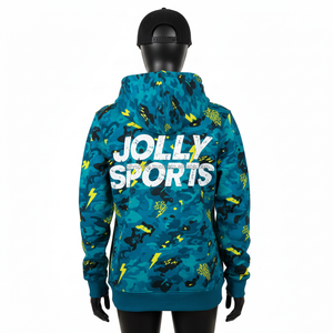 Sudadera con Capucha y Cremallera para Mujer, Tejido de Felpa de 320 GSM, Estampado de Camuflaje Azul con Gráficos de Rayos en el Panel Frontal, Logotipo Personalizado, Sudadera Básica con Cremallera - Product Image 2