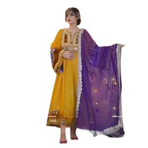 Último diseño Vintage encaje Floral patrón borla botón lentejuelas vestido afgano mujeres boda fiesta desgaste manga larga transpirable - Product Image 1