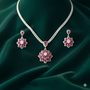LIGHT FLOWER OF MOISSANITE DIAMONDS AND <b>PINK</b> STONE EARRINGS AND PENDENT <b>SET</b> - Product Image 4