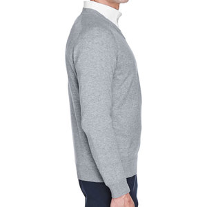 Pull à col en V à manches longues pour homme, gris chiné, coupe classique, confortable, en molleton imprimé, polyester/coton, écologique - Product Image 3