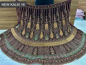 ผ้ากำมะหยี่ราจวดีแบบดั้งเดิมเชงก้าหนักแบบตัดแปะสองกระป๋อง3.5ม. Flair choli 1.2M dupatta 2.5M ปาร์ตี้ฤดูหนาว - Product Image 4