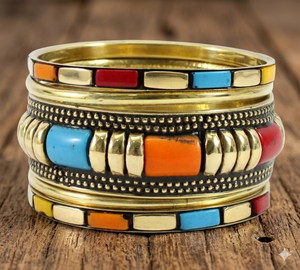 Designer Handmade Fashion <b>Bangles</b> <b>Glass</b> with Metal <b>Bangle</b> Set Direct Factory Sale Jewelry & Accessories - Product Image 1