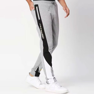 Pantalon de jogging décontracté pour homme gris à taille élastique, empiècements latéraux noirs, cordon de serrage, léger, 100 % coton respirant - Product Image 5