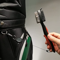 Brosse de nettoyage de clubs de golf double face personnalisée avec ligne rétractable, poils en PP et en acier pour clubs de golf