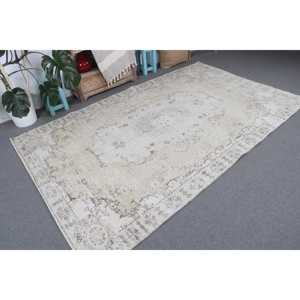 Tapis vintage, tapis turc 5,4x8,8 pieds, tapis en laine blanche à motifs floraux - Product Image 4