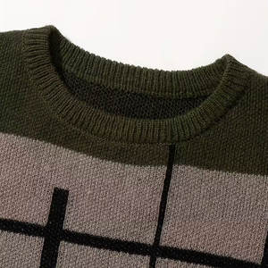 Pull en maille pour homme décontracté uni, col rond, sous-vêtement d'hiver, haut à enfiler, logo sur le devant, mélange polyester-coton, vêtements tendance - Product Image 3