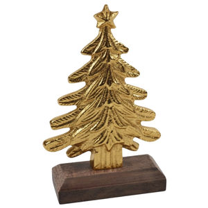 Fine Quality Gold Metal <b>Christmas</b> <b>Tree</b> Sculpture With <b>Wood</b> Base Tabletop Home Decor Ornament Polished Aluminium <b>Christmas</b> Use - Product Image 1
