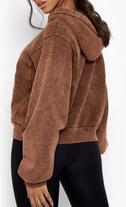 Sudadera con Capucha para Mujer, Estilo Casual, Lavado Ácido, Colores Sólidos, Manga Larga, Corte Holgado, Tejido de Punto para Invierno - Product Image 2