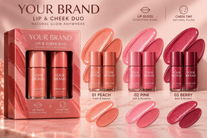 ELAN KIMYA Hydrating Shimmer <b>Lip</b> <b>Gloss</b> and Liquid Blush <b>Set</b> with Natural Finish 3 Shades Peach Pink Berry - Product Image 2
