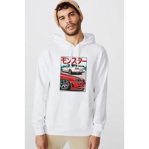 Nissan Skyline Gtr R32 e R34 felpa con cappuccio da uomo con stampa bianca a maniche lunghe - Product Image 2