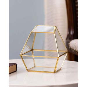 Caja de Joyería de Latón y Vidrio con Forma Cuadrada Elegante, Tapa con Asa de Ciervo, Acabado Dorado, Organizador de Maquillaje Geométrico Hecho a Mano - Product Image 2