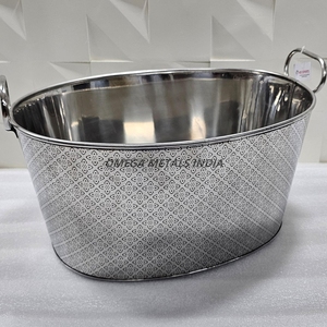 Refroidisseur de vin et refroidisseur en acier inoxydable de qualité supérieure Seau à glace galvanisé économique Parfait pour contenir des bouteilles de vin et de bière - Product Image 6