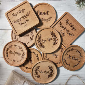 ที่รองแก้วไม้ไผ่ของขวัญแกะสลักส่วนบุคคลสำหรับร้านกาแฟในบ้านสินค้าใหม่ - Product Image 2