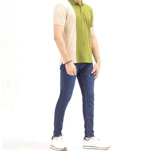 Polos Slim-Fit à col haut pour hommes, vêtements de fitness d'été à imprimé de couleurs contrastées, t-shirts en coton de grande taille à bas prix - Product Image 3