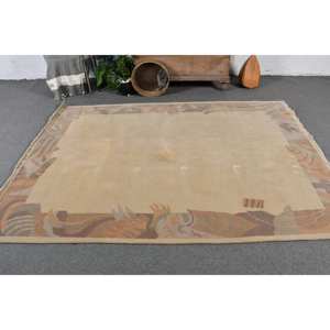 พรมตุรกีโบราณแบบทันสมัยขนาด5.5x7.8ฟุตลายเบจสีน้ำตาลการเย็บปะติดปะต่อกันขนกระต่ายเทียมสำหรับวัยรุ่นพรมห้องนั่งเล่นขนาด4เมตร - Product Image 2