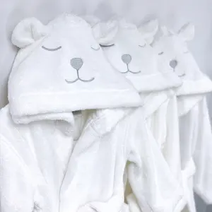 Wholesale Custom Children's Terry Fleece Plush Long Kids Bathrobe Animal Print Hooded Bath Robe For Girls And Boys With Ears