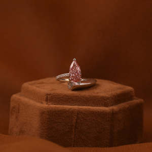 Pink Pear Cut Lab Grown Diamond Engagement Ring With Tiney Pear and Round Lab Grown Diamond in 18KT <b>Solid</b> Gold - Product Image 1