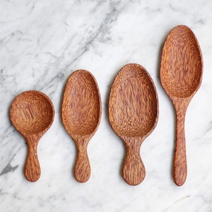 Ustensiles de cuisine essentiels cuillère à café en coco naturel cuillère à farine cuillères à poudre en bois de noix de coco en gros - Product Image 3