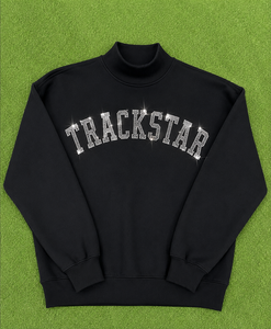Sweat-shirt à col montant noir personnalisé en molleton de coton pour femme, avec motif Trackstar en strass, à manches longues, décontracté pour l'hiver - Product Image 6