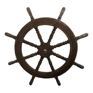Tenture murale nautique en bois avec ancre de roue de bateau voilier corde phare rustique fait à la main plage côtière maison accent - Product Image 1