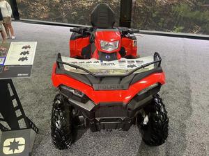 Red Plastic ATV Utility Vehicle with Black Seat and Cargo Rack for All Seasons Outdoor Use - Product Image 3