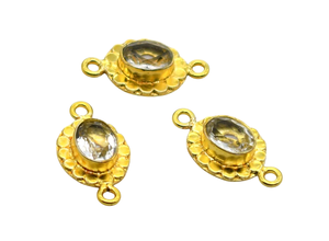 Connecteur à double boucle en argent antique et plaqué or 18 carats avec topaze blanche 24X13mm NC96 pour la fabrication de bijoux. - Product Image 2