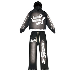 Conjunto de Sudadera con Capucha y Pantalones Jogger Acampanados de Felpa Francesa con Estampado DTG, Estilo Vintage Lavado Ácido para Hombre - Product Image 3