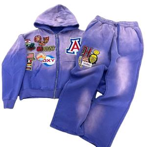 เสื้อฮู้ดดี้ผู้ชายแบบซิป ผ้าฟลีซหนานุ่ม สไตล์วินเทจ ทรงโอเวอร์ไซส์ ลุคทำสีแบบ Acid Wash  ผลิตโดยผู้ผลิตเสื้อฮู้ดดี้ผู้ชาย - Product Image 2