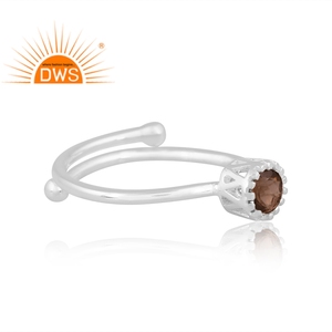 Dernière conception adjectivale bagues en argent Sterling naturel fumé rond coupe bijoux en pierres précieuses pour les femmes cadeau pour elle - Product Image 2