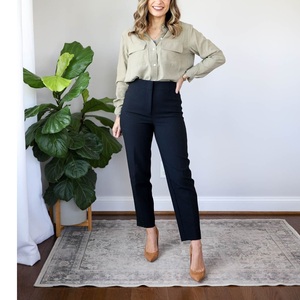 Femmes 2025 New Fashion Office Wear Pantalon droit avec poches latérales Pantalon vintage à taille haute avec fermeture éclair Pantalon féminin Export From BD - Product Image 1