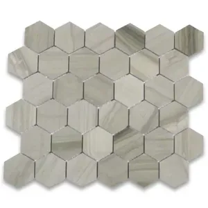 Y32XP Dalle de marbre gris hexagone athènes Haisa Mosaïque foncée polie pour salle de bain Calcite naturelle Carrelage de marbre blanc - Product Image 1