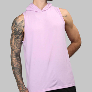 Camiseta con capucha y logotipo impreso personalizado para hombre, camiseta sin mangas acanalada de algodón 100%, camiseta sin mangas para hombre - Product Image 3