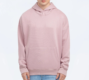 เสื้อฮู้ดดี้ผู้ชายทรงโอเวอร์ไซส์ ผ้าคอตตอน 100% หนานุ่ม สีพื้น ปักโลโก้ตามสั่ง คุณภาพสูง แบบไหล่ตก สำหรับฤดูใบไม้ร่วง - Product Image 4