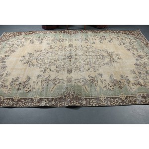 Tapis turc Vintage Beige Vert 6.2 X 10.4ft Classique Grande Surface Laine Latex Rectangle Patchwork pour Couloir pour Décoration de Chambre - Product Image 3