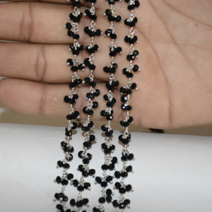 Top Quality Silver plated Black Quartz Glass Beads Rondelle <b>Cluster</b> Rosary Chain, Wire Beaded Chain for Jewelry Bracelet Making - Product Image 1