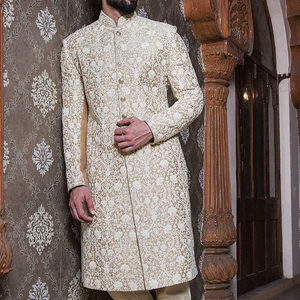 2023 elegante brocado Sherwani con bordado pantalones transpirables trajes para bodas y fiestas incluidos zapatos - Product Image 1