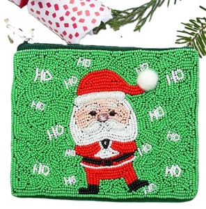 Monedero de Navidad con Cuentas Bordadas y Logotipo Personalizado HO HO, Diseño de Adorno Navideño con Cuentas de Semillas, Monedero Bordado - Product Image 5