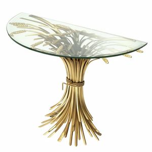 Mesa de centro con marco de aluminio detallado a mano con motivos florales botánicos y elegante tapa de cristal ideal para espacios interiores - Product Image 4