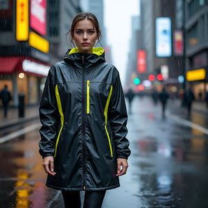 Ropa de calle, chaqueta de lluvia de montaña para mujer, chaqueta de lluvia de senderismo para mujer, chaqueta cortavientos con capucha y cremallera de nailon Spandex 100% para mujer - Product Image 6