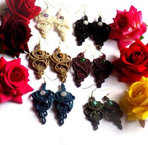 Pendiente de macramé de piedra de cuarzo rosa redondo liso Natural pendiente colgante encontrar aro hecho a mano acorde y latón para regalo de Navidad - Product Image 2