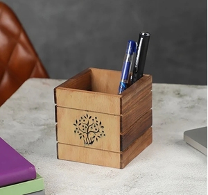 Tree of Life Sheesham & Beech Wood <b>Pen</b> <b>Holder</b> Wooden Desktop Pencil Cup Office Supplies Organizer Caddy Stand - Product Image 4