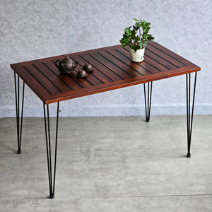 Modern 120x70cm Outdoor Dining <b>Table</b> with Durable Acacia Wood and <b>Foldable</b> Hairpin Iron <b>Legs</b> for Camping-CFD68205 - Product Image 2
