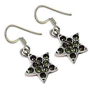 Boucles d'oreilles en forme d'étoile en argent tibétain avec strass en cristal vert pour femmes, bijoux vintage juifs, cadeau - Product Image 2