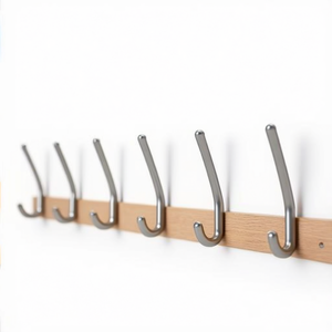 <b>Wall</b>-Mounted Coat Rack with Beech Wood Profile 5 Hat and 5 Coat <b>Hooks</b> 700Mm Length Aluminum <b>Hooks</b> - Product Image 3