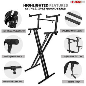 5 Core Keyboard <b>Stand</b> 2 Tier Doubled X Shape Adjustable Heavy Duty Key Board DJ <b>Controller</b> <b>Stands</b> - Product Image 6
