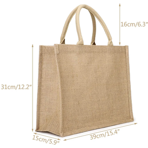 Sacs fourre-tout en jute personnalisés avec logo, motif géométrique, grande taille (>50cm), fermeture éclair, pour le shopping réutilisable, les cadeaux et la promotion (vente en gros) - Product Image 2