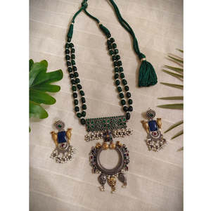 Tribal Tales Oxidized Kundan Dori Mala Necklace <b>Set</b> Fine Jewelry with Intricate Tribal Motif - Product Image 4